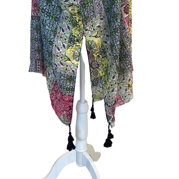 NWT Subtle Luxury Pool To Party Print Sheer Handkerchief Hem Coverup Kaftan O/S - Picture 7 of 9